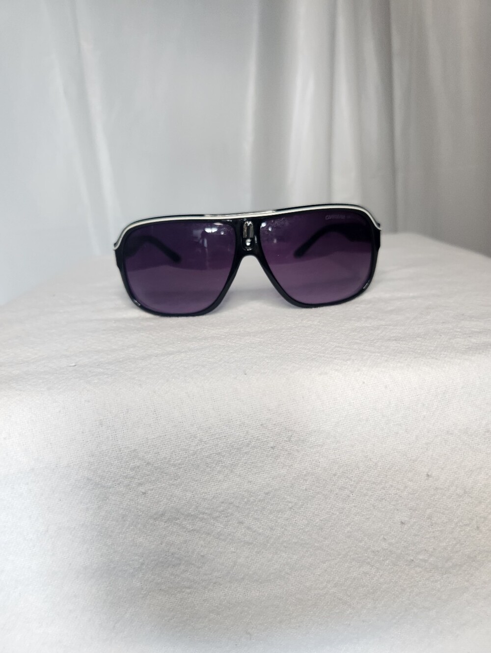 Oversized Black Shield Sunglasses with Purple Lenses